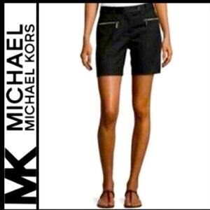 Michael Kors Flat Front Zipper Pockets Black Chino Classic Bermuda Shorts